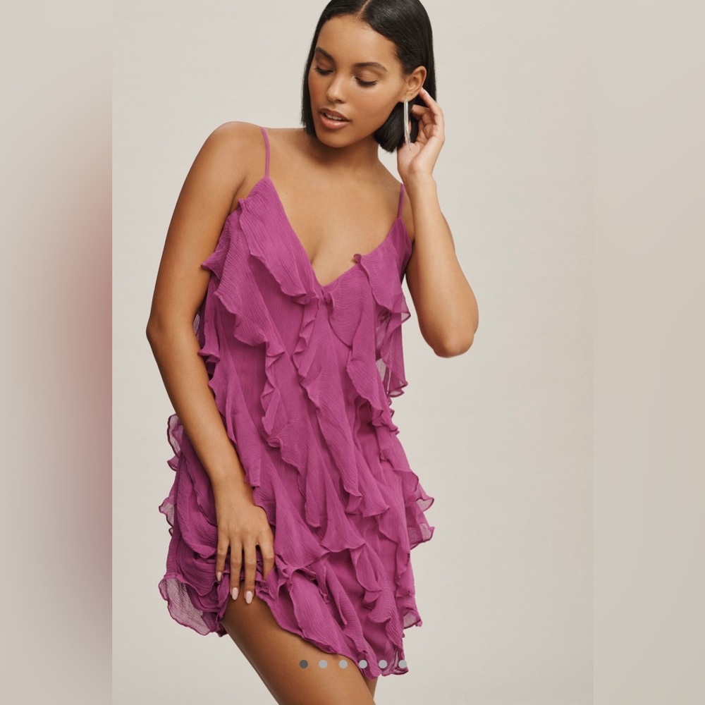 BHLDN Jia Bias Cut V-Neck Mini Dress